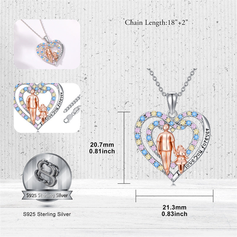Sterling Silver Father Daughter Heart Pendant Necklace from Dad Gift for Daughter