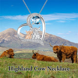 Sterling Silver Birthstone Two Highland Cow Pendant Necklace