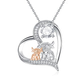 Sterling Silver Birthstone Two Highland Cow Pendant Necklace