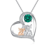 Sterling Silver Birthstone Two Highland Cow Pendant Necklace