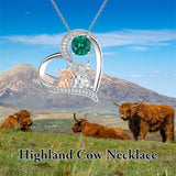 Sterling Silver Birthstone Two Highland Cow Pendant Necklace