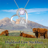Sterling Silver Birthstone Two Highland Cow Pendant Necklace