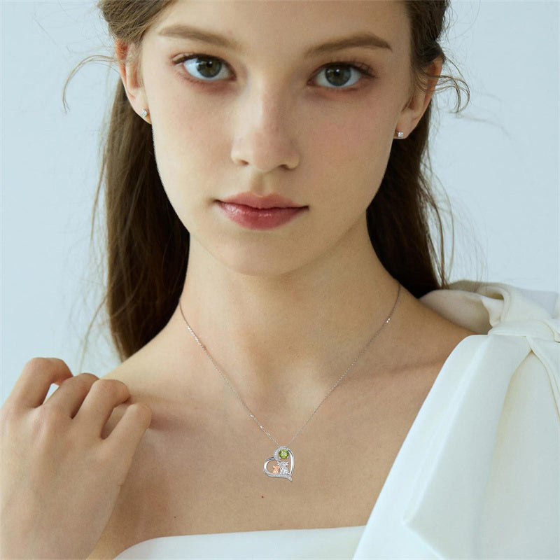 Sterling Silver Birthstone Two Highland Cow Pendant Necklace