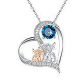 Sterling Silver Birthstone Two Highland Cow Pendant Necklace