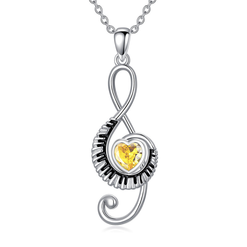 Sterling Silver Birthstone  Music Piano  Pendant Necklace