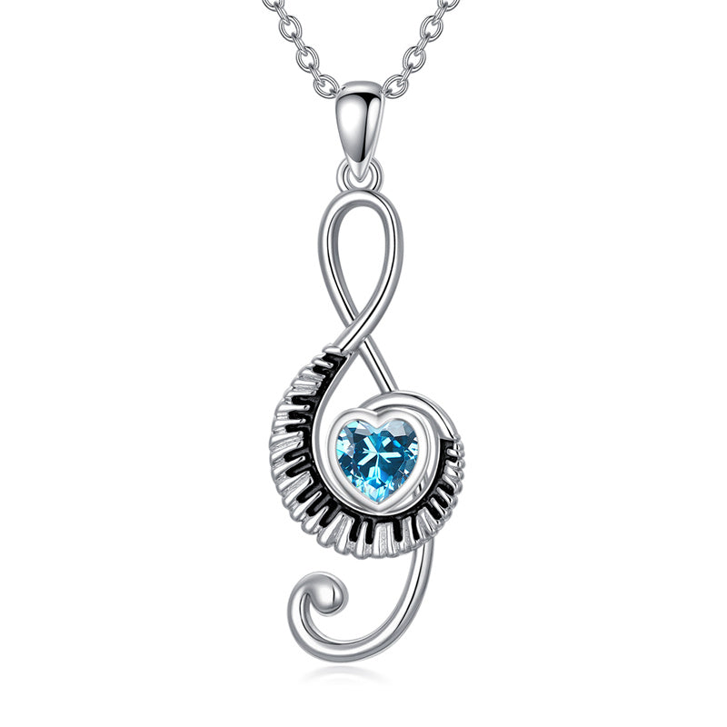 Sterling Silver Birthstone  Music Piano  Pendant Necklace