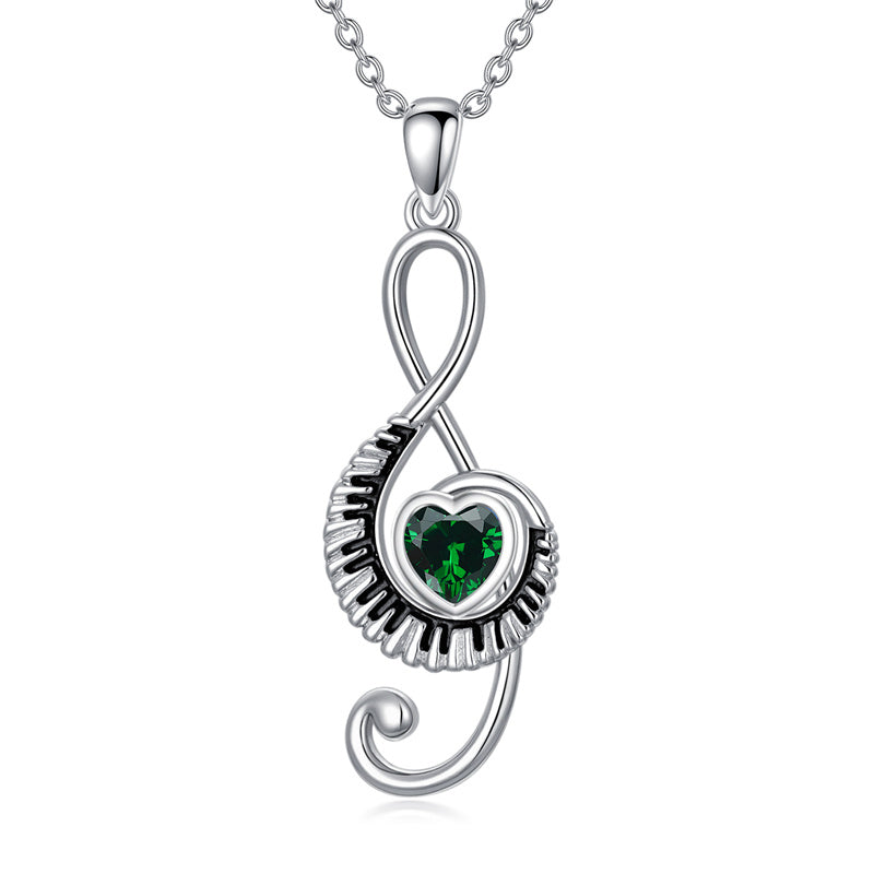 Sterling Silver Birthstone  Music Piano  Pendant Necklace