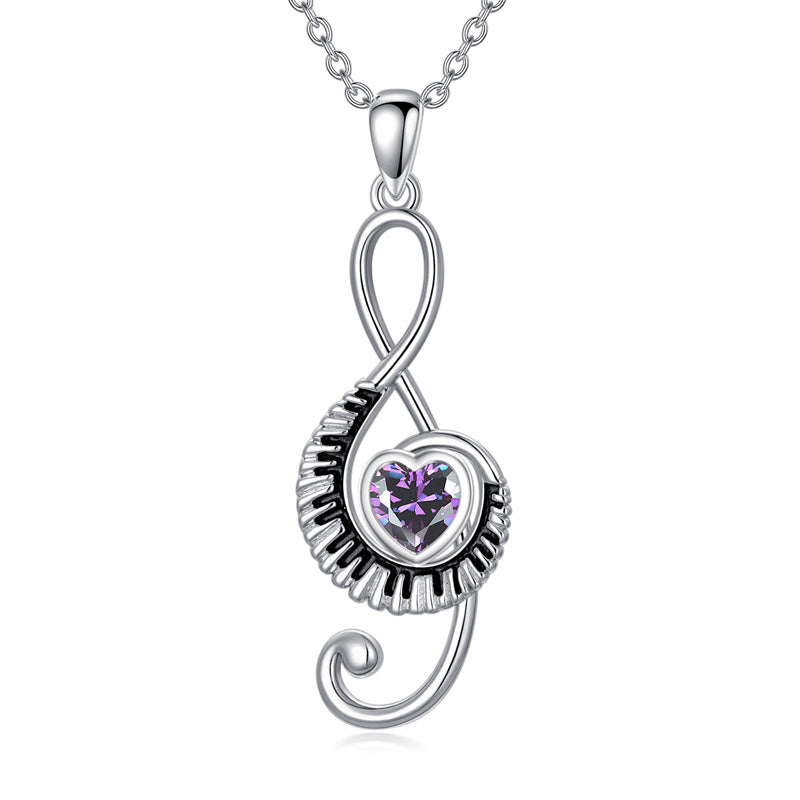 Sterling Silver Birthstone  Music Piano  Pendant Necklace
