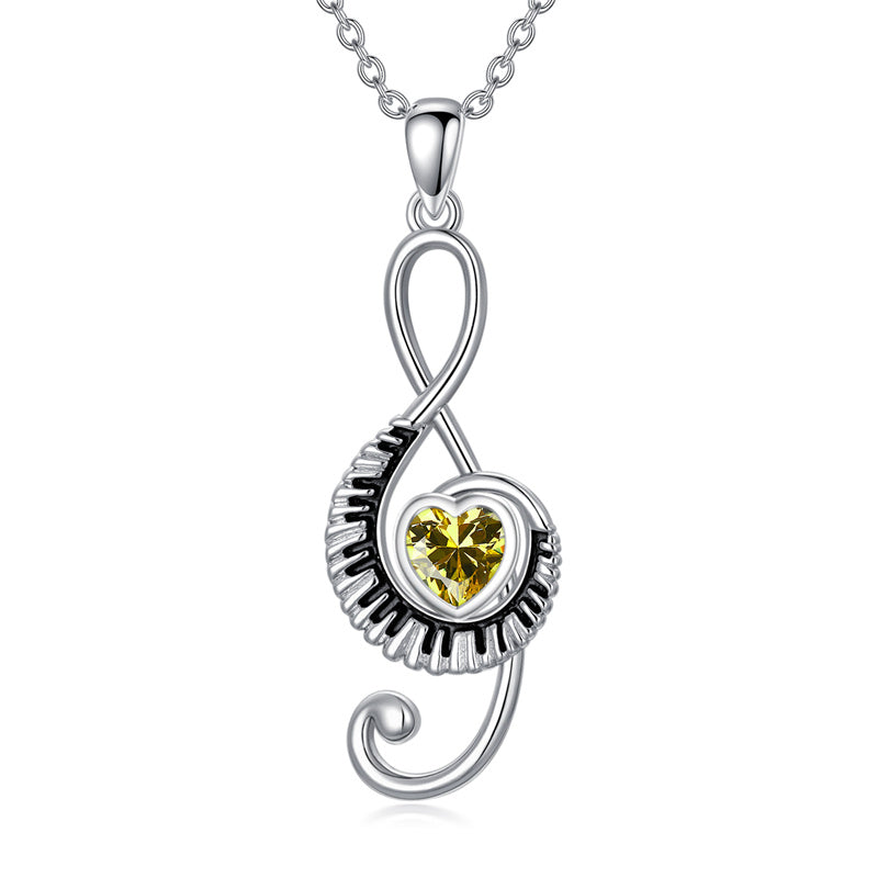 Sterling Silver Birthstone  Music Piano  Pendant Necklace