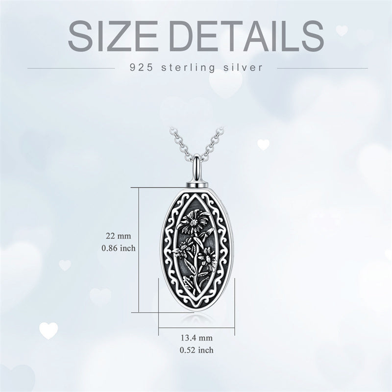 Sterling Silver Personalized Engraved Birth Flower Urn Necklace for Ashes