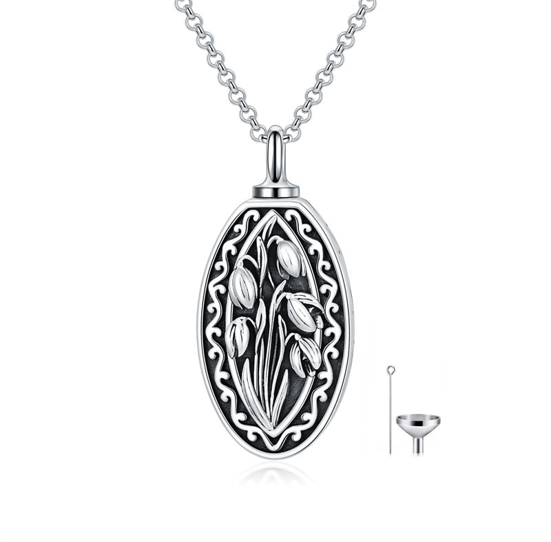 Sterling Silver Personalized Engraved Birth Flower Urn Necklace for Ashes