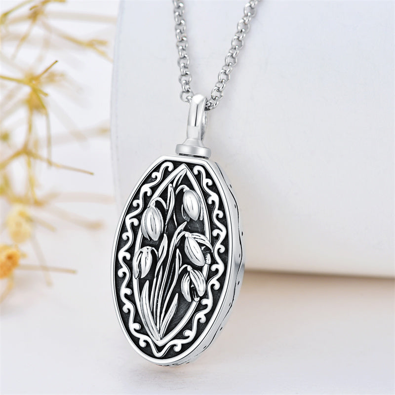 Sterling Silver Personalized Engraved Birth Flower Urn Necklace for Ashes