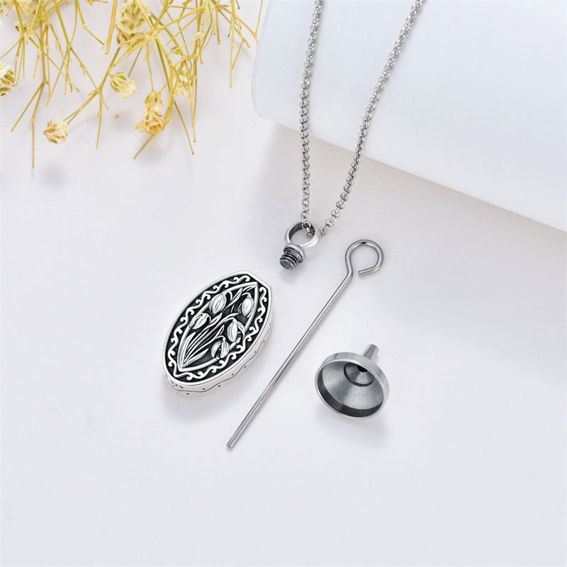 Sterling Silver Personalized Engraved Birth Flower Urn Necklace for Ashes