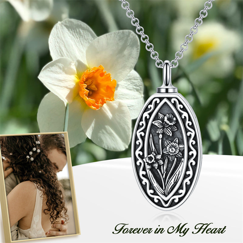 Sterling Silver Personalized Engraved Birth Flower Urn Necklace for Ashes