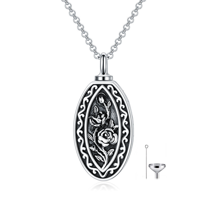 Sterling Silver Personalized Engraved Birth Flower Urn Necklace for Ashes