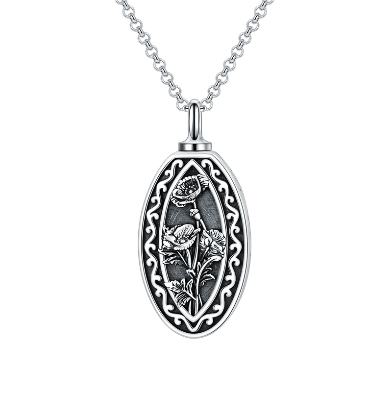 Sterling Silver Personalized Engraved Birth Flower Urn Necklace for Ashes