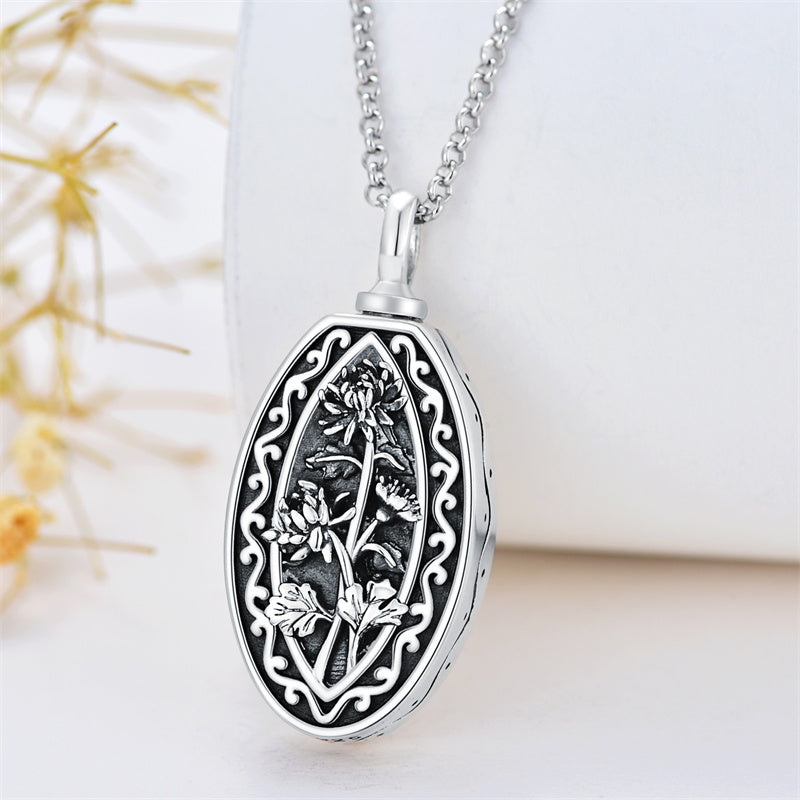 Sterling Silver Personalized Engraved Birth Flower Urn Necklace for Ashes
