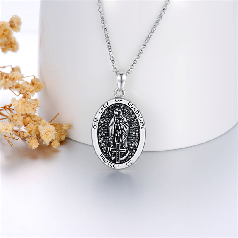 Sterling Silver  Virgin Mary Saint Florian Saint Jude Saint Michael Saint Benedict Amulet Protection Pendant Necklace
