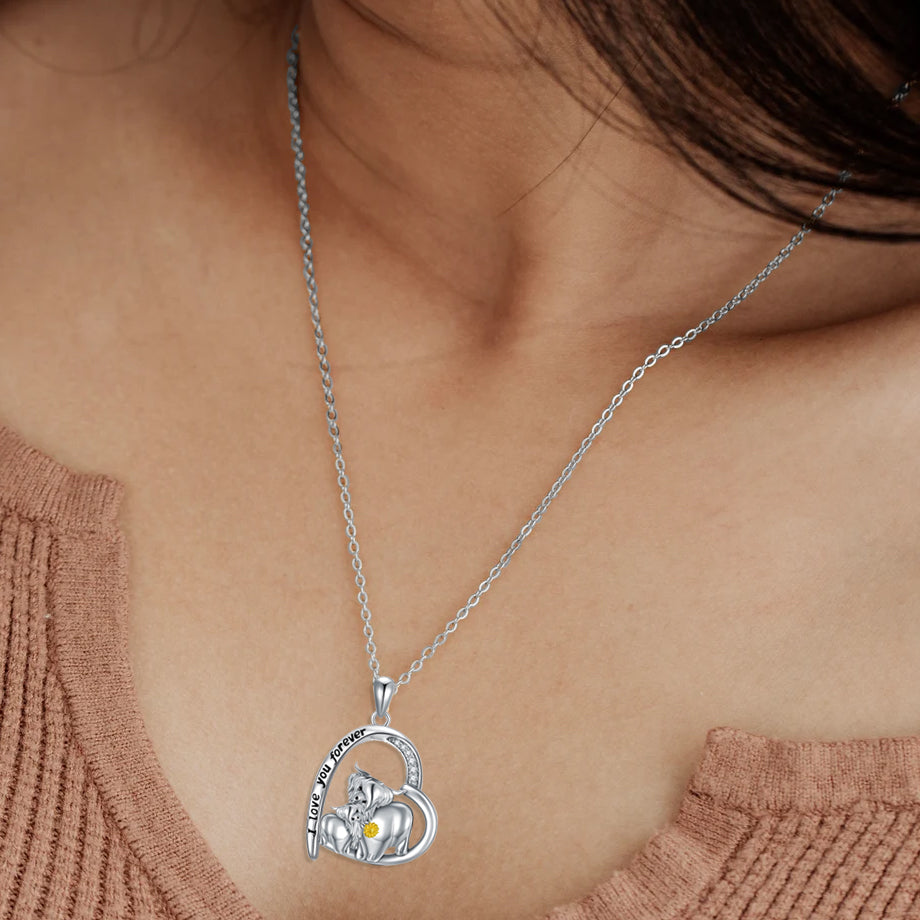 Sterling Silver Heart Highland Cow Pendant Necklace
