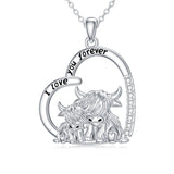 Sterling Silver Highland Cow Pendant Necklace Engraved With  I Love You forever