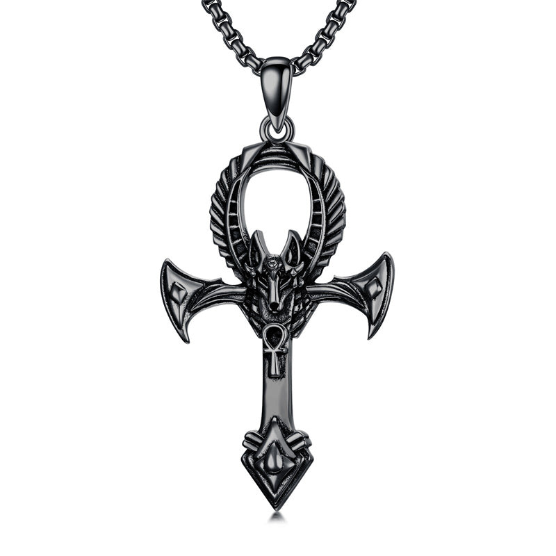 Sterling Silver  Ankh_Anubis Protection Pendant Necklace