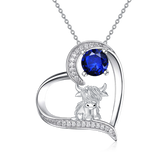 14K Gold 12 Months Birthstone Highland Cow Pendant Necklace