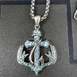 Sterling Silver Cross Deer Antler Fish Hook Pendant Necklace for Men