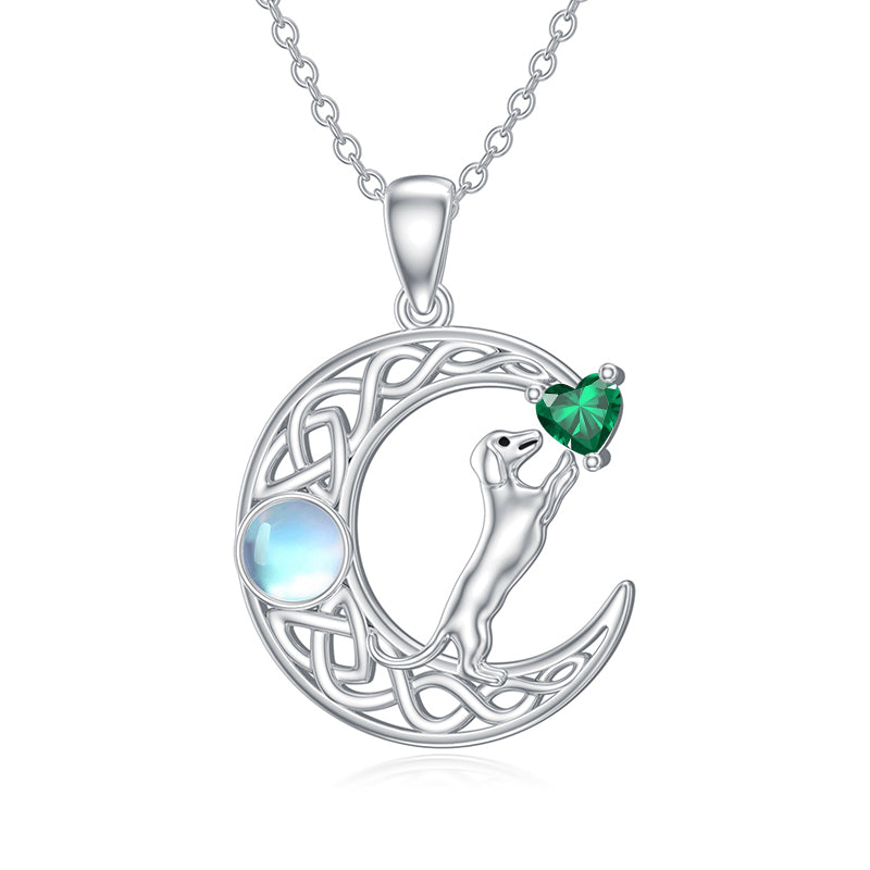 Sterling Silver Heart Birthstone  Dachshund Pendant Necklace