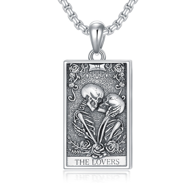 Sterling Silve Sun Moon Star Strength Lovers Death Devil Fool Tarot Card Pendant Necklace