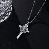 Sterling Silver Benedict Crucifix Protection Pendant Necklace