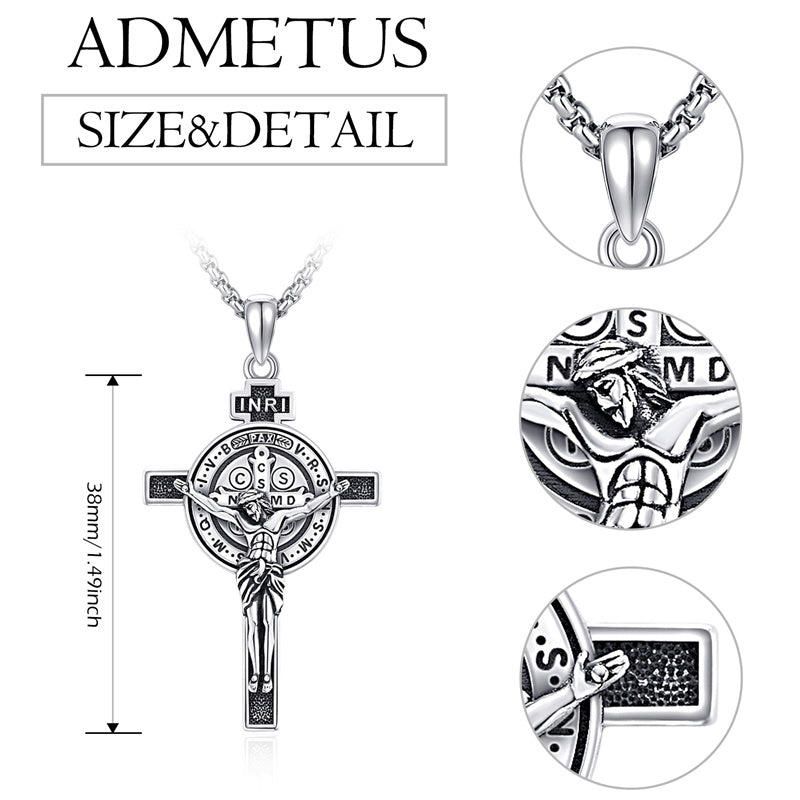 Sterling Silver Benedict Crucifix Protection Pendant Necklace