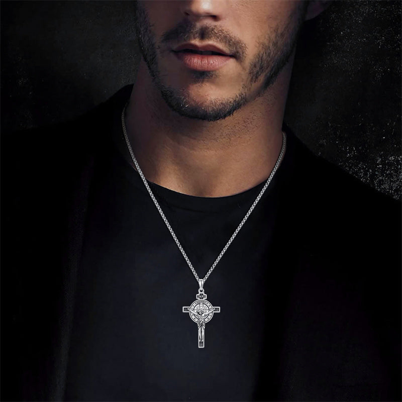 Sterling Silver Benedict Crucifix Protection Pendant Necklace