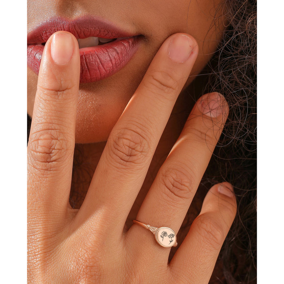 Sterling Silver Personalized Birth Flower Ring Wildflower Nature Ring