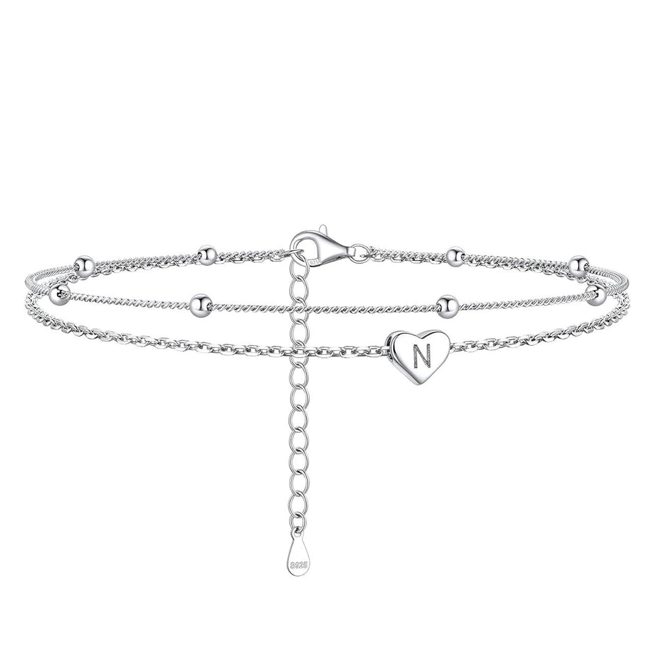 Sterling Silver 26 initials Single Layer Charm Anklet