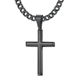 Sterling Silver Cross Pendent for Men With Stainless Steel Cuban Link Pendant Necklace