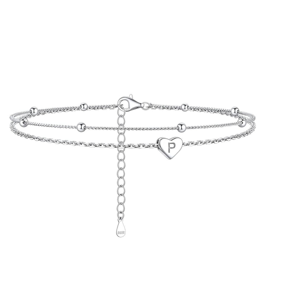 Sterling Silver 26 initials Single Layer Charm Anklet
