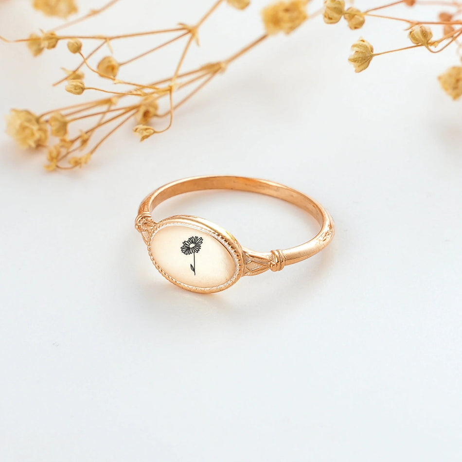 Sterling Silver Personalized Birth Flower Ring Wildflower Nature Ring
