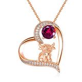 14K Gold 12 Months Birthstone Highland Cow Pendant Necklace