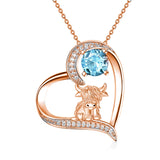 14K Gold 12 Months Birthstone Highland Cow Pendant Necklace