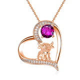 14K Gold 12 Months Birthstone Highland Cow Pendant Necklace