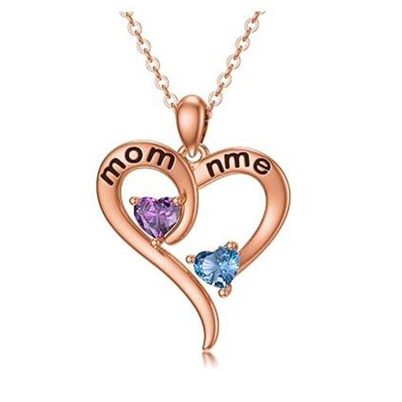 10K 14K 18K Gold Personalized 2 Birthstone Names Heart Pendant Necklace