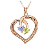 10K 14K 18K Gold Personalized 2 Birthstone Heart Pendant Necklace