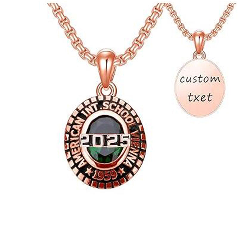 Sterling Silver 2025 Graduation Necklace Personalized Text and Birthstone Class Pendant Necklace