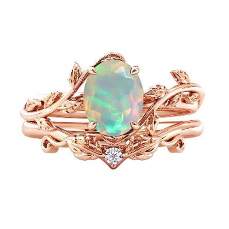 Sterling Silver 10K 14K Gold Leaf Oval Cut Vine Gemstone Set Engagement Wedding Ring