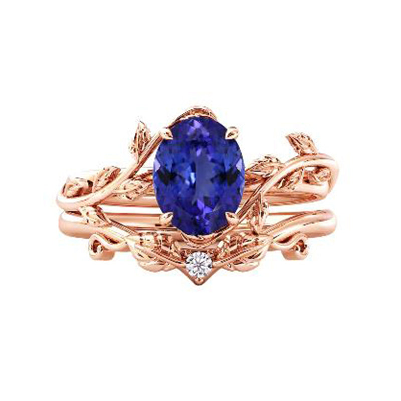 Sterling Silver 10K 14K Gold Leaf Oval Cut Vine Gemstone Set Engagement Wedding Ring