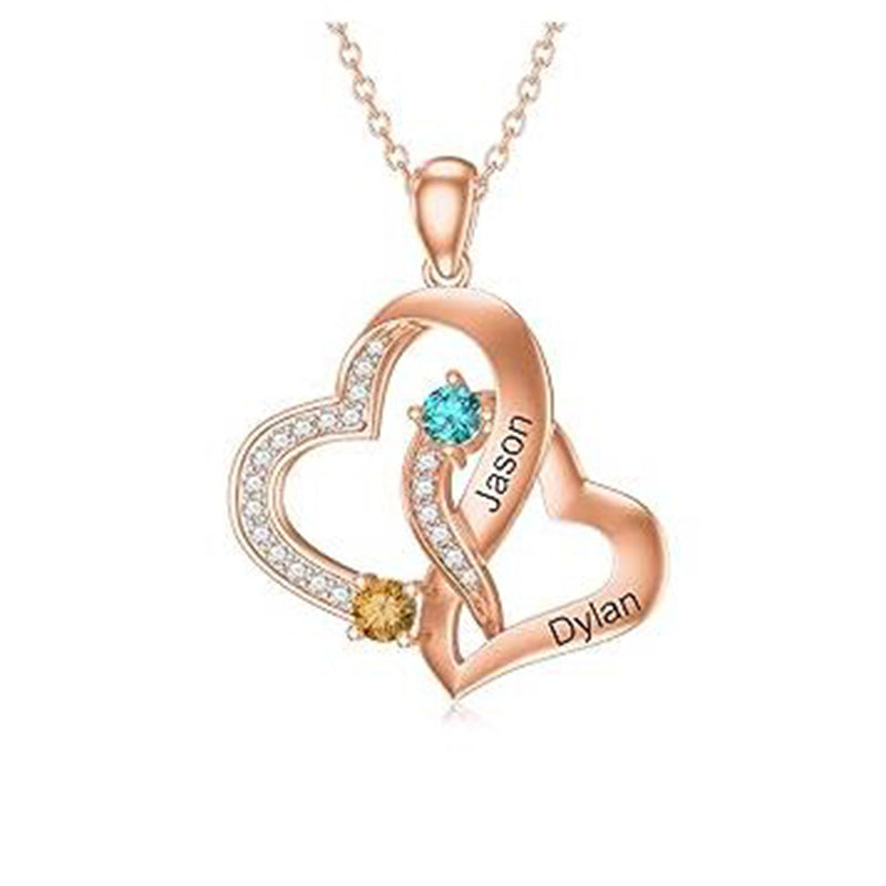 10K 14K 18K Gold Personalized  Birthstone Name Heart Pendant Necklace