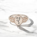 Sterling Silver Personalized  Birth Flower Ring Bouquet Nature Ring