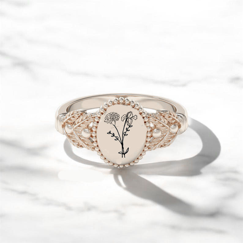 Sterling Silver Personalized  Birth Flower Ring Bouquet Nature Ring
