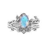 Sterling Silver 10K 14K Gold Leaf Oval Cut Vine Gemstone Set Engagement Wedding Ring