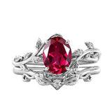 Sterling Silver 10K 14K Gold Leaf Oval Cut Vine Gemstone Set Engagement Wedding Ring